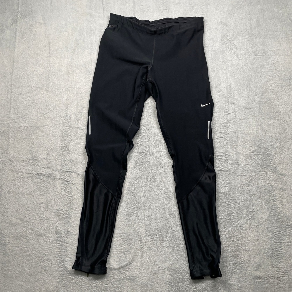 Nike Dri-FIT Running Leggings Womens M Black Reflective Ankle Zip Back Pocket